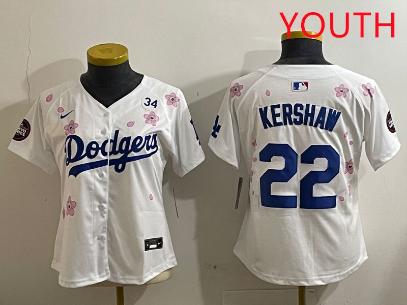 Youth Los Angeles Dodgers #22 Kershaw White Sakura Edition 2025 Nike MLB Jersey style 7